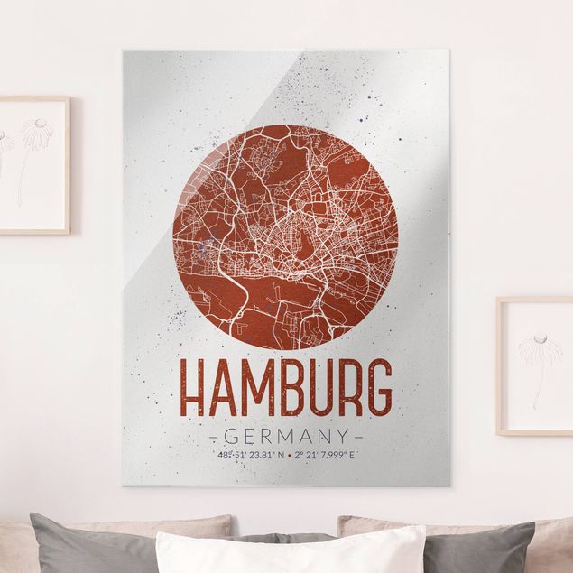 Glasbilder Hamburg Stadtplan Hamburg - Retro