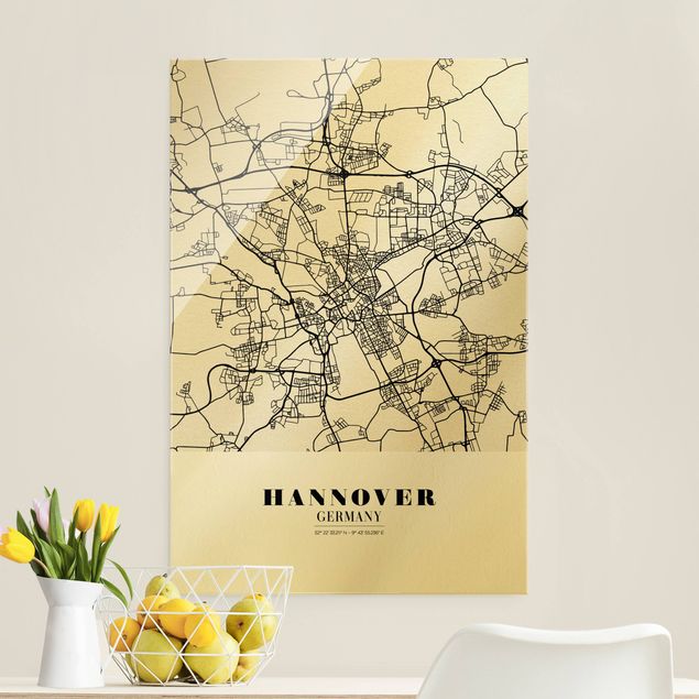 Glasbilder Weltkarte Stadtplan Hannover - Klassik