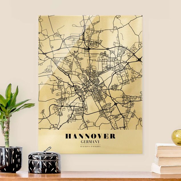 schwarz weiß Glasbilder Stadtplan Hannover - Klassik