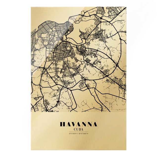 Wandbilder Schwarz-Weiß Stadtplan Havanna - Klassik