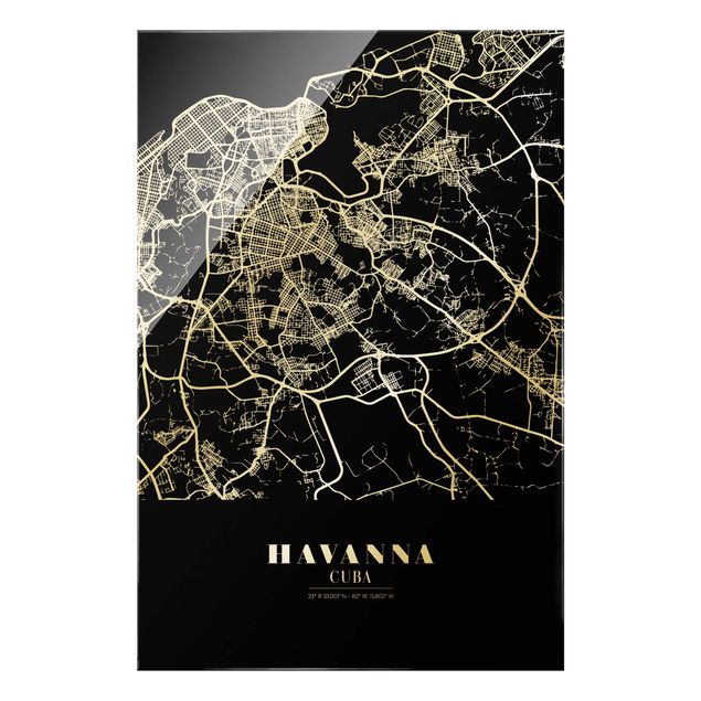 Wandbilder Schwarz-Weiß Stadtplan Havanna - Klassik Schwarz