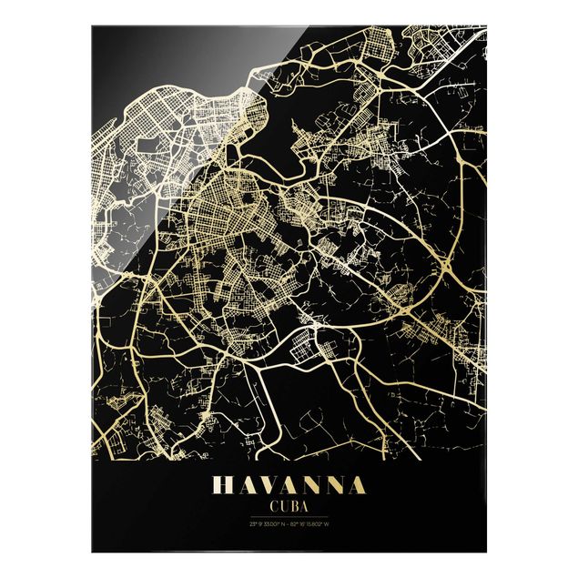 Wandbilder Schwarz-Weiß Stadtplan Havanna - Klassik Schwarz