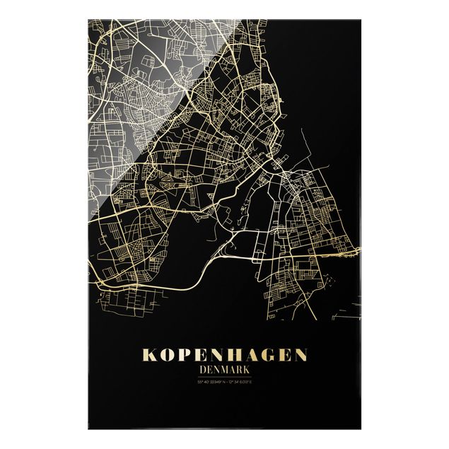 Wandbilder Schwarz-Weiß Stadtplan Kopenhagen - Klassik Schwarz