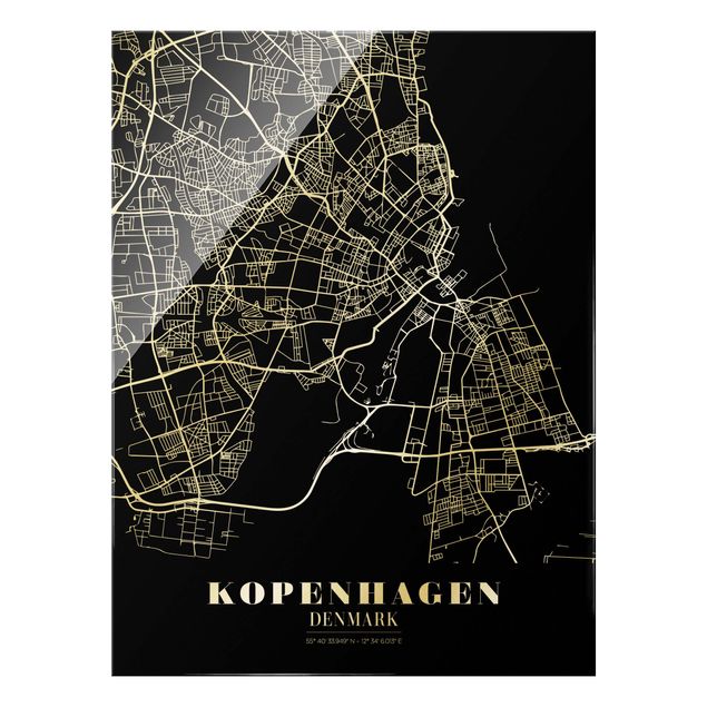 Wandbilder Schwarz-Weiß Stadtplan Kopenhagen - Klassik Schwarz