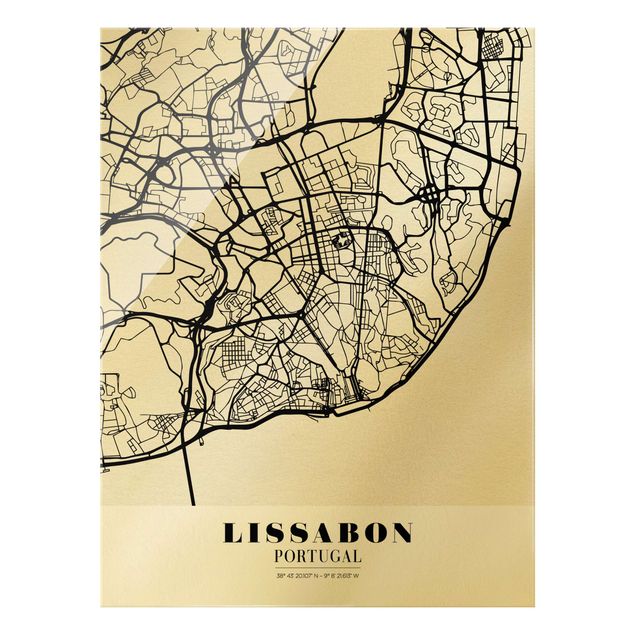 Wandbilder Schwarz-Weiß Stadtplan Lissabon - Klassik