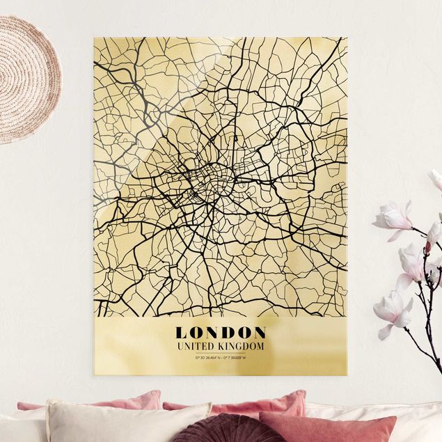 Glasbilder London Stadtplan London - Klassik