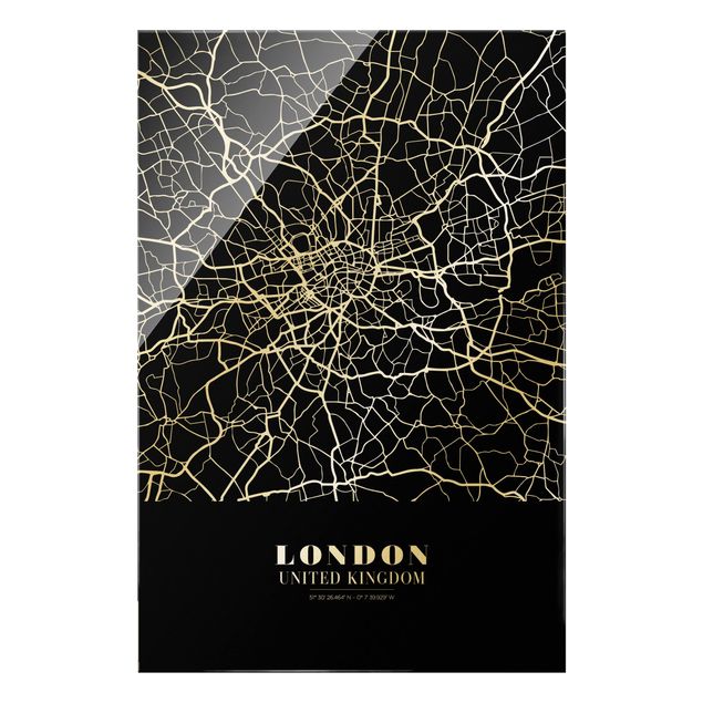 Glasbild Stadt Stadtplan London - Klassik Schwarz