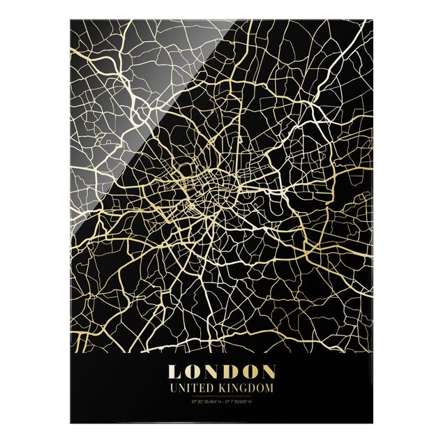 Glasbilder Städte Stadtplan London - Klassik Schwarz