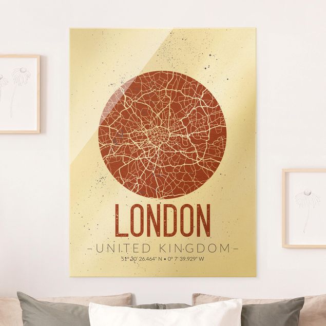 Glasbilder London Stadtplan London - Retro