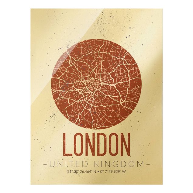 Glasbild mit Spruch Stadtplan London - Retro
