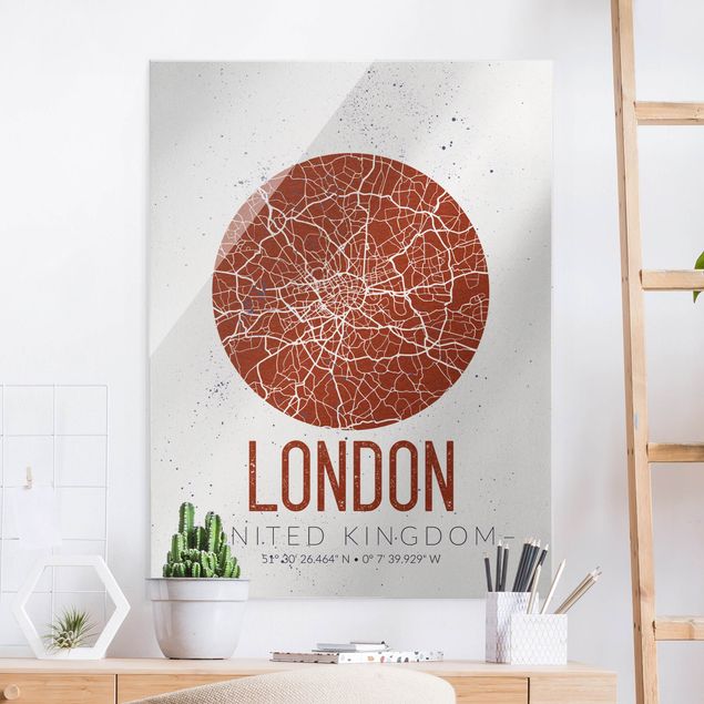 Glasbilder London Stadtplan London - Retro