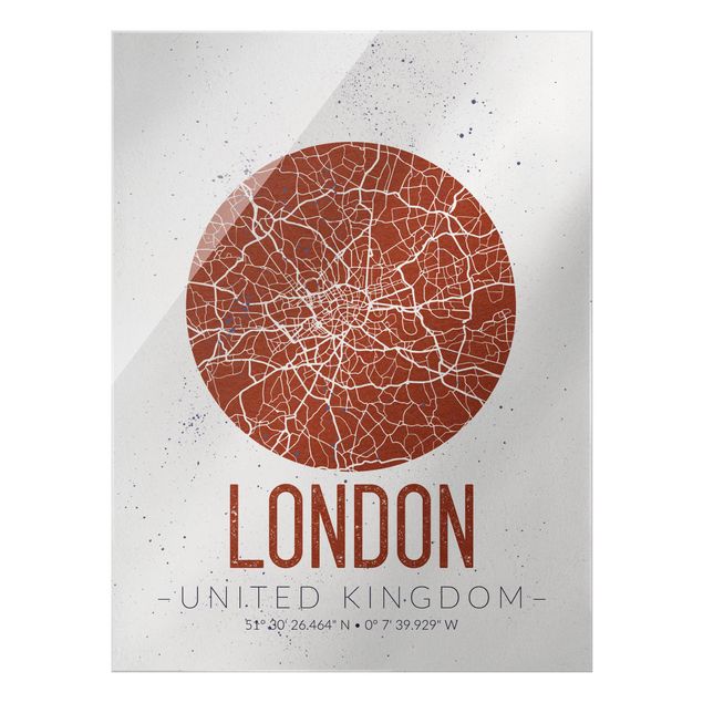 Glasbild mit Spruch Stadtplan London - Retro