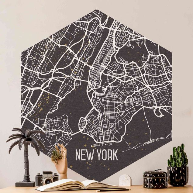 Wanddeko Küche Stadtplan New York- Retro
