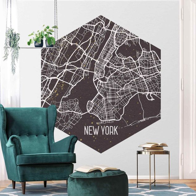 moderne Fototapete Stadtplan New York- Retro
