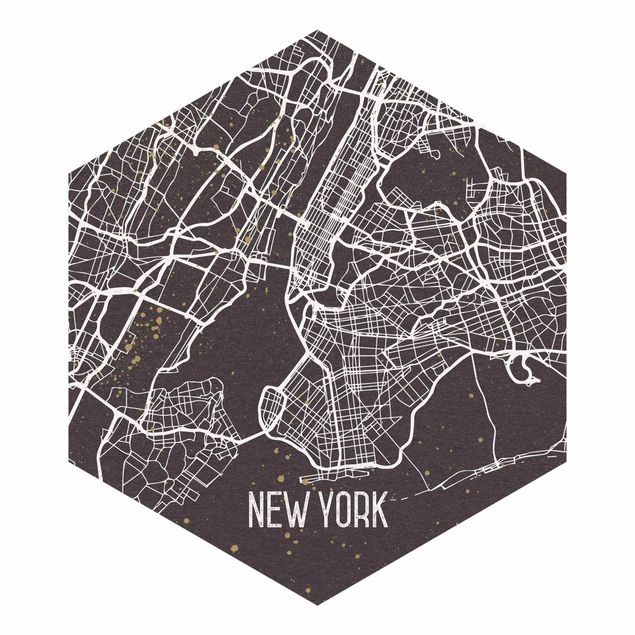 Wandtapete rot Stadtplan New York- Retro
