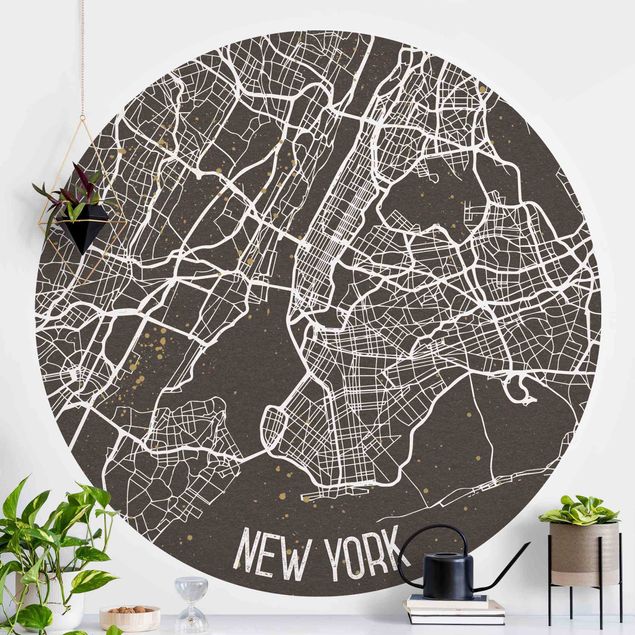 Runde Tapete selbstklebend - Stadtplan New York- Retro