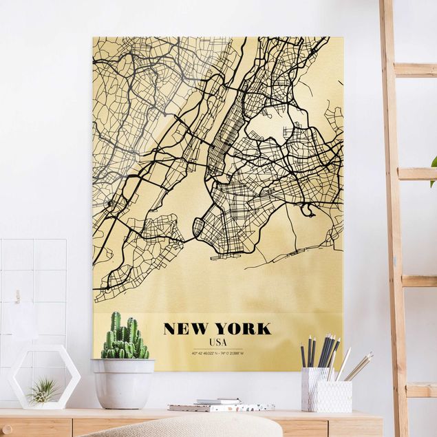 Glasbild New York Stadtplan New York - Klassik