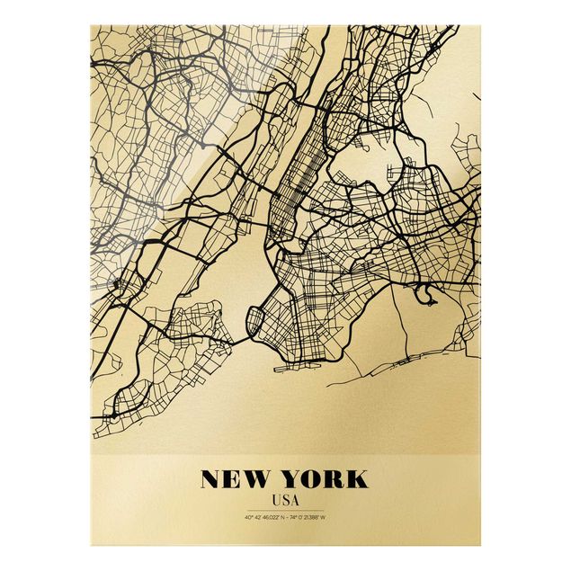 Glasbilder mit Sprüchen Stadtplan New York - Klassik