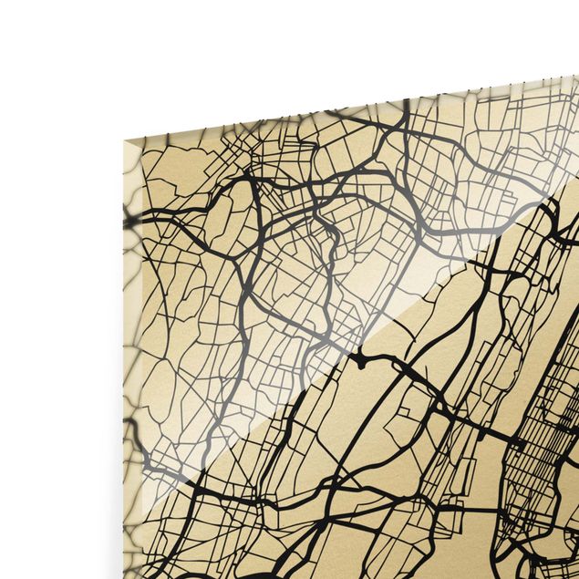 Glasbilder Weltkarte Stadtplan New York - Klassik