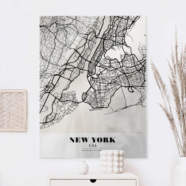 Glasbild New York Stadtplan New York - Klassik