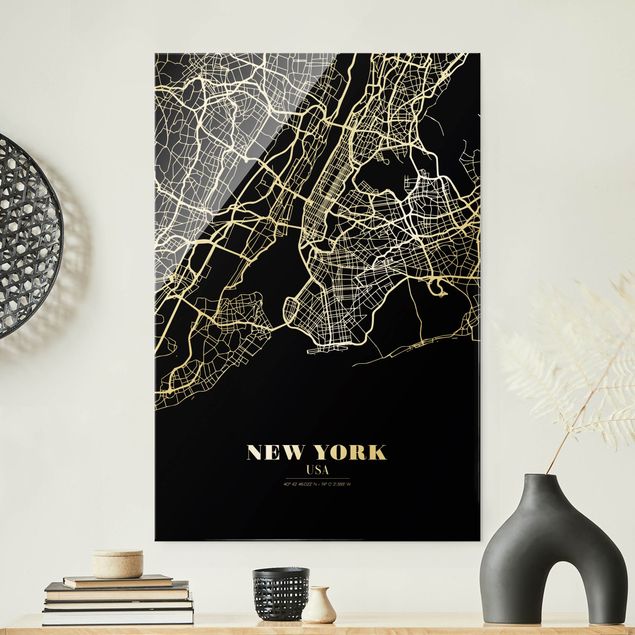 Küchen Deko Stadtplan New York - Klassik Schwarz
