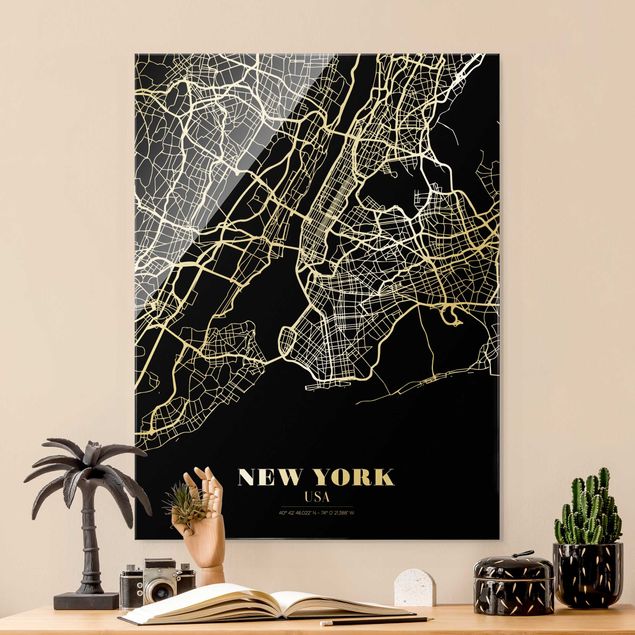Wanddeko Küche Stadtplan New York - Klassik Schwarz