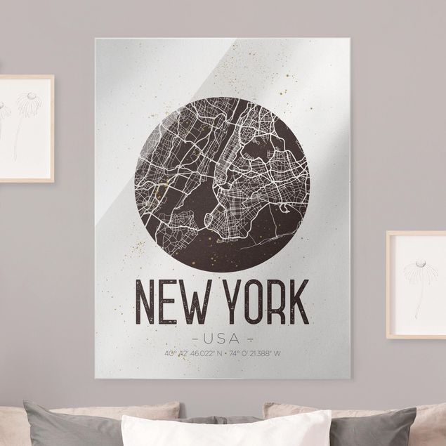 Wanddeko Küche Stadtplan New York - Retro