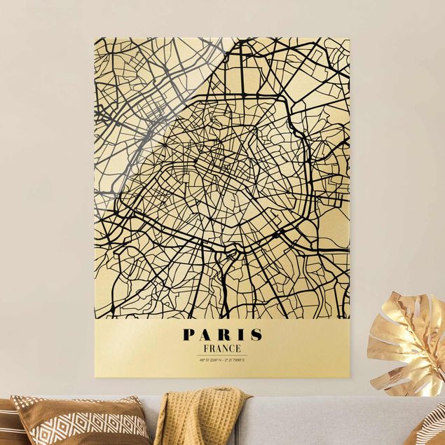 Glasbilder Paris Stadtplan Paris - Klassik