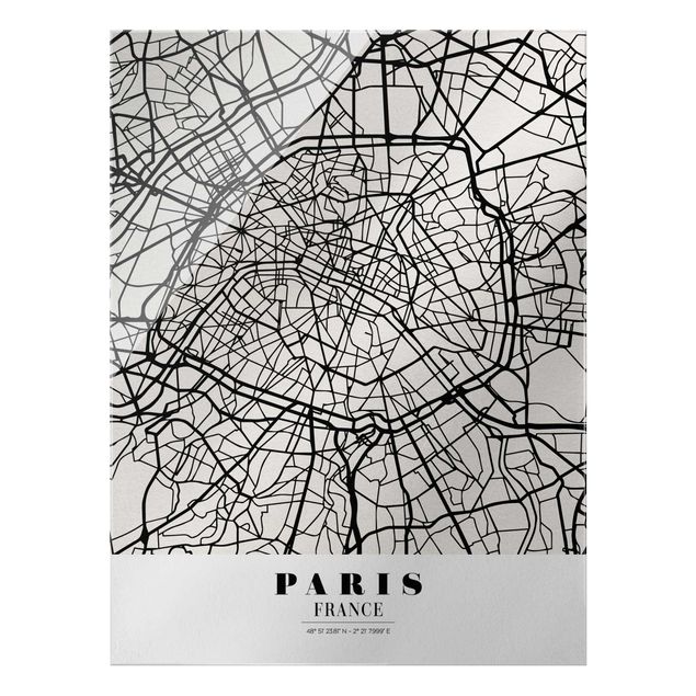 Glasbild mit Spruch Stadtplan Paris - Klassik