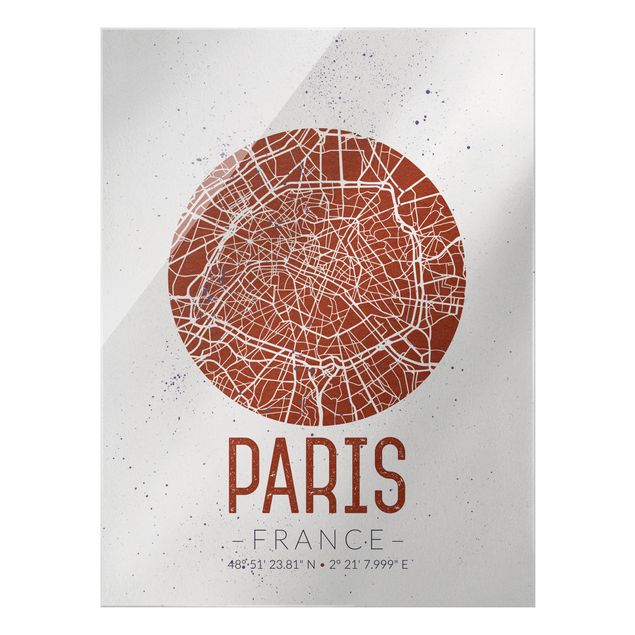 Glasbilder mit Sprüchen Stadtplan Paris - Retro
