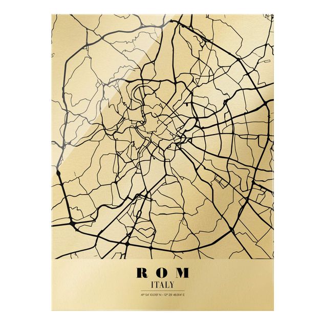 schwarz weiß Glasbilder Stadtplan Rom - Klassik