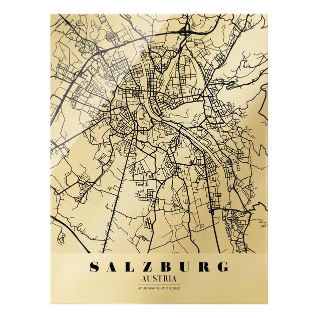 Wandbilder Schwarz-Weiß Stadtplan Salzburg - Klassik