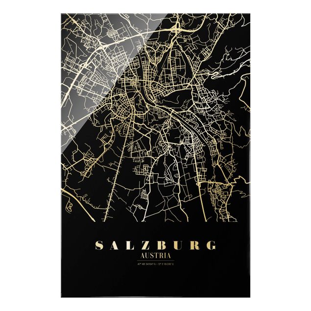 Wandbilder Schwarz-Weiß Stadtplan Salzburg - Klassik Schwarz
