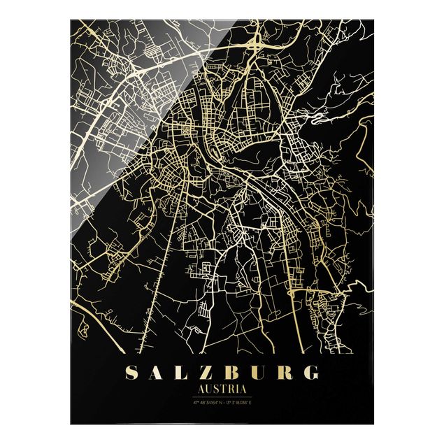 Wandbilder Schwarz-Weiß Stadtplan Salzburg - Klassik Schwarz