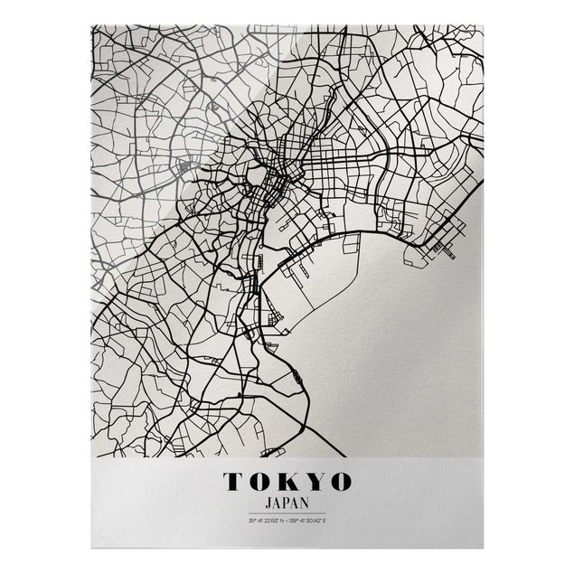 Weltkarte Glasbild Stadtplan Tokyo - Klassik