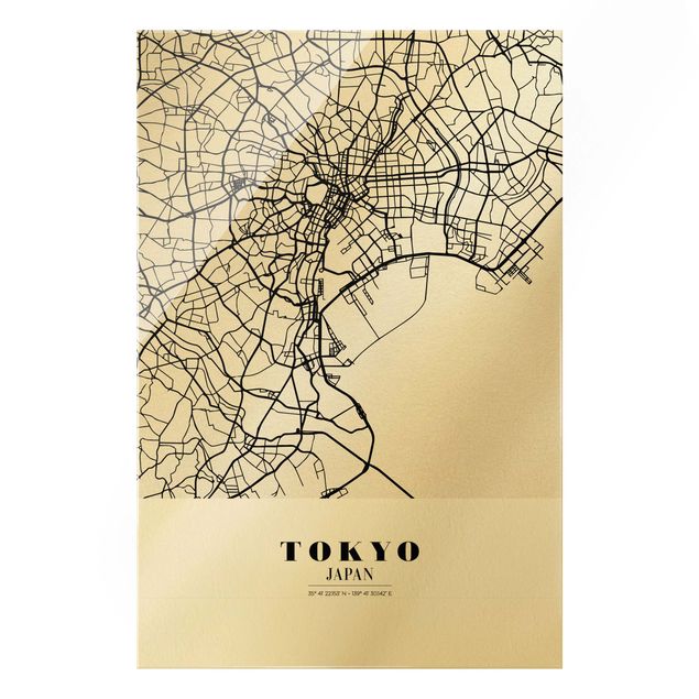 Wandbilder Schwarz-Weiß Stadtplan Tokyo - Klassik