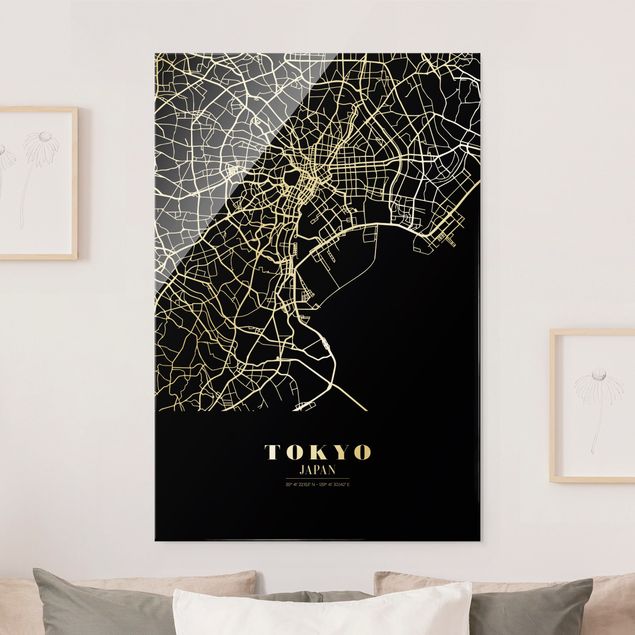 Wandbilder Asien Stadtplan Tokyo - Klassik Schwarz