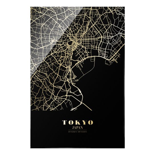 Glasbild Stadt Stadtplan Tokyo - Klassik Schwarz