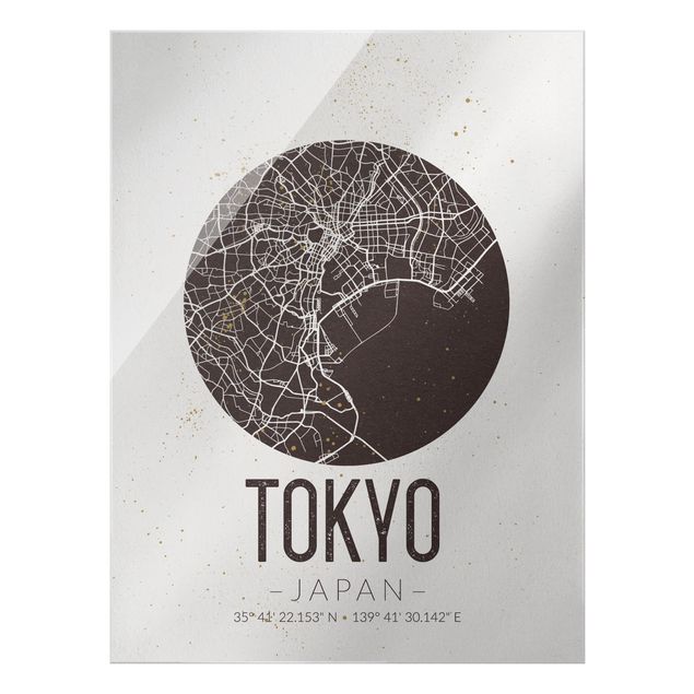 Glasbilder Weltkarten Stadtplan Tokyo - Retro