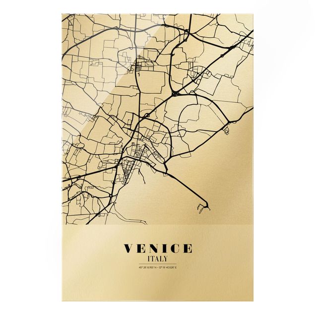 Wandbilder Schwarz-Weiß Stadtplan Venedig - Klassik