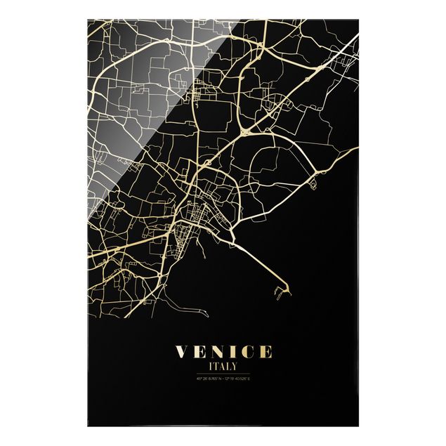 Wandbilder Schwarz-Weiß Stadtplan Venedig - Klassik Schwarz