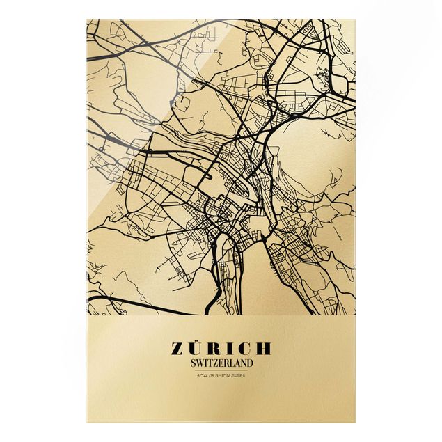 Wandbilder Schwarz-Weiß Stadtplan Zürich - Klassik