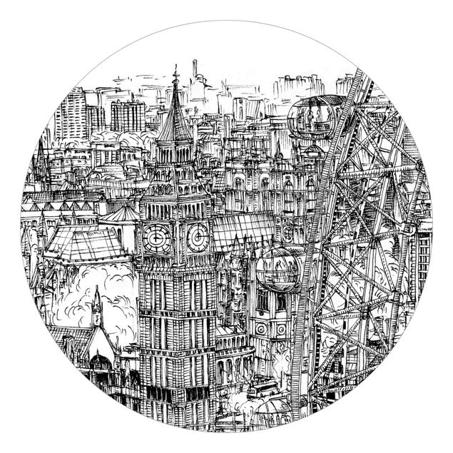 Fototapete Schwarz-Weiß Stadtstudie - London Eye