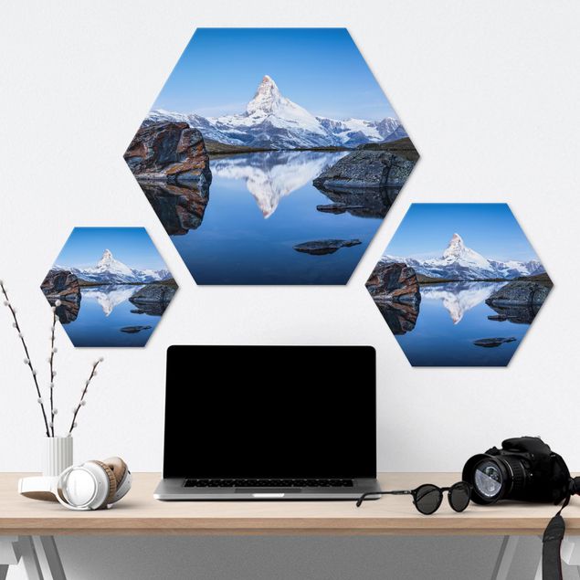 Wandbilder Blau Stellisee vor dem Matterhorn