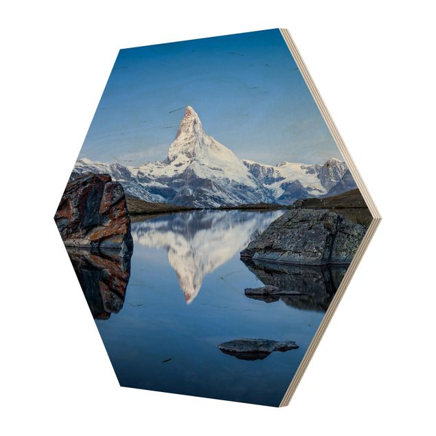 Holzbilder Landschaften Stellisee vor dem Matterhorn