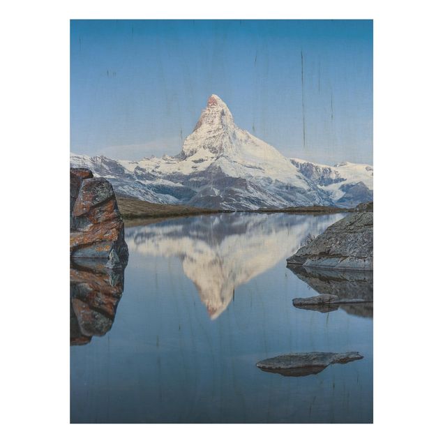 Holzbild Natur Stellisee vor dem Matterhorn