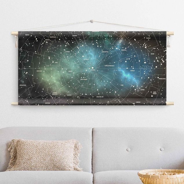 Weltkarte Wandteppich Sternbilder Karte Galaxienebel