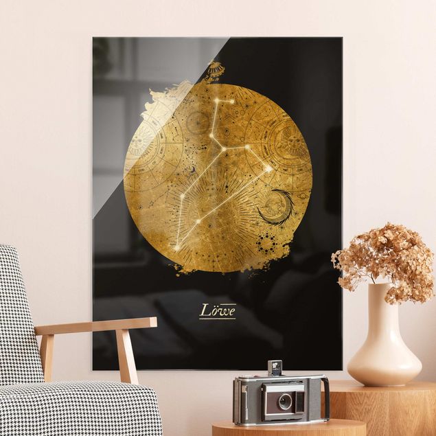 Buddha Glasbild Sternzeichen Löwe Grau Gold