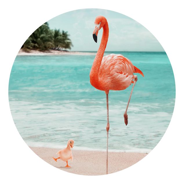 Fototapete Karibik Strand Strand mit Flamingo