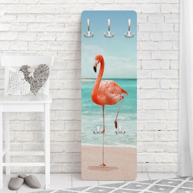 Wandgarderobe Maritim Strand mit Flamingo